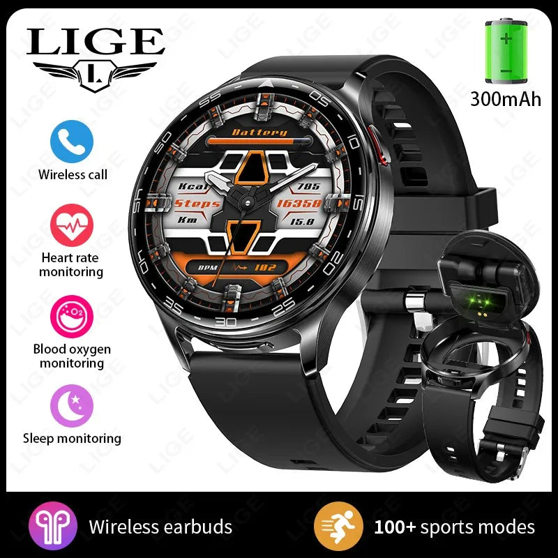 TWS 2-in-1 Headset Smart Watch Men Women Heart Rate Health Monitor Sports Fitness Waterproof Bluetooth Earphone Music Smartwatch