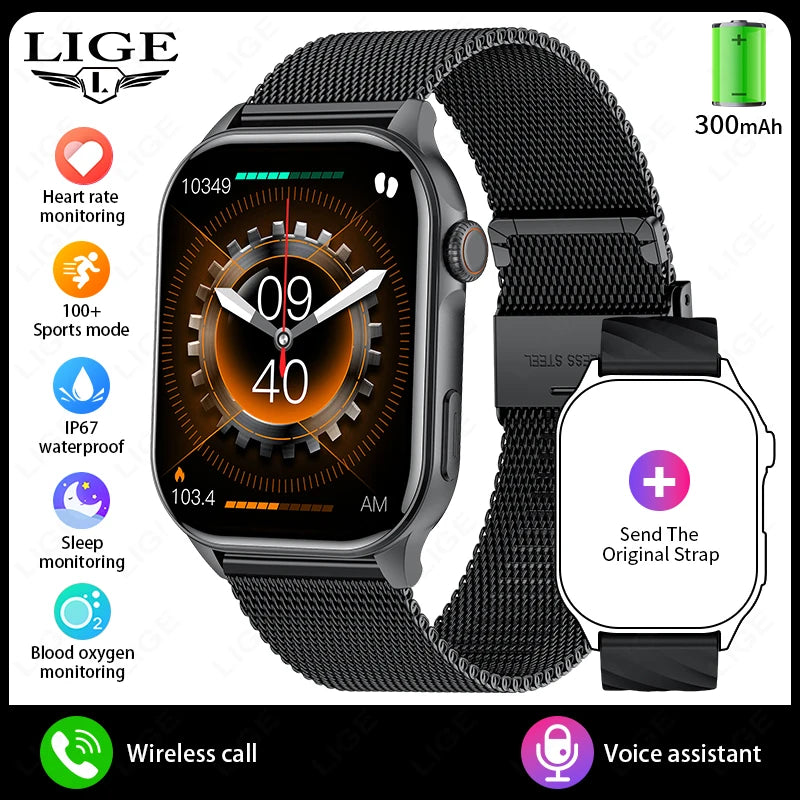 LIGE Smartwatch Men 2.01" HD Screen Health Monitoring Watches Waterproof Sports Fitness Smart Watch Reloj Inteligente Mujer 2025