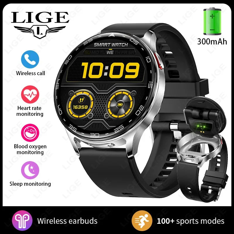 TWS 2-in-1 Headset Smart Watch Men Women Heart Rate Health Monitor Sports Fitness Waterproof Bluetooth Earphone Music Smartwatch