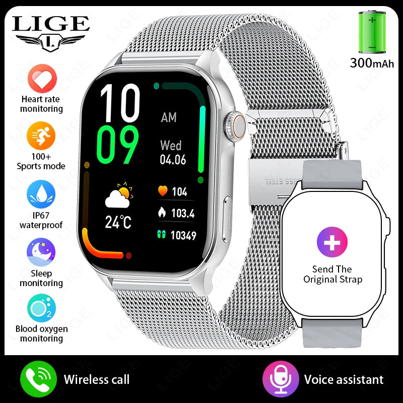 LIGE Smartwatch Men 2.01" HD Screen Health Monitoring Watches Waterproof Sports Fitness Smart Watch Reloj Inteligente Mujer 2025