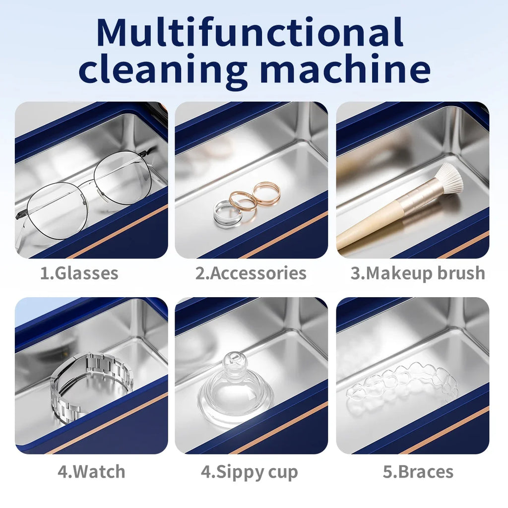 Ultrasonic 55KHZ Cleaning Machine Soundwave Technology for Glasses Dentures Jewelry And Makeup Brushes - Deep Cleaning Appliance