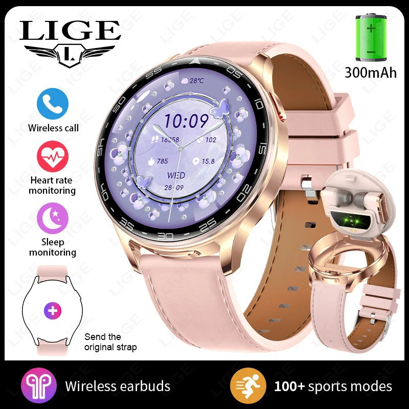 TWS 2-in-1 Headset Smart Watch Men Women Heart Rate Health Monitor Sports Fitness Waterproof Bluetooth Earphone Music Smartwatch
