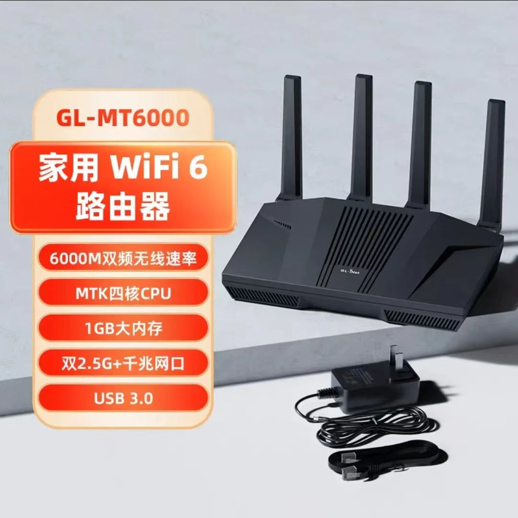 GL.iNet Flint 2 (GL-MT6000) enrutador doméstico yd oficina,tecnología Wi-Fi 6 de 8 transmisiones OpenWrt puertos Ethernetde2,5G