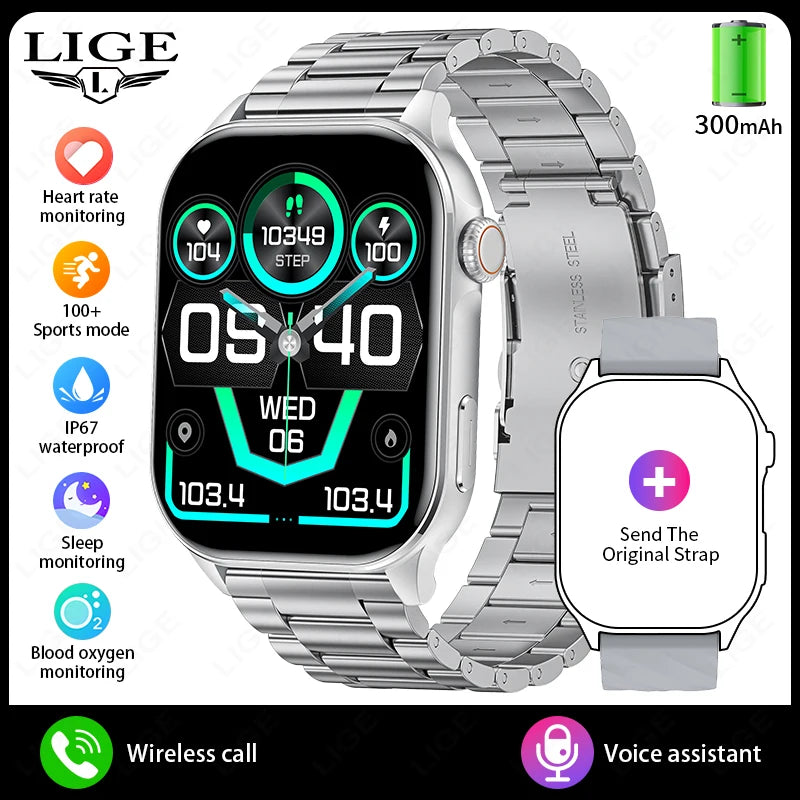 LIGE Smartwatch Men 2.01" HD Screen Health Monitoring Watches Waterproof Sports Fitness Smart Watch Reloj Inteligente Mujer 2025