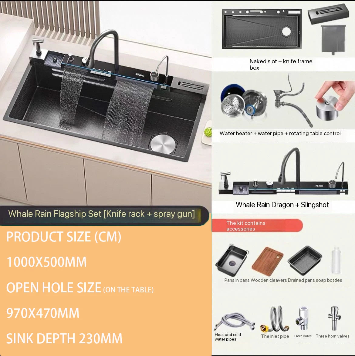 2026 Integrated Waterfall Kitchen Sink Honeycomb Technology Large Digitial Display Stainless Steel Soap Dispenser Cup Washer