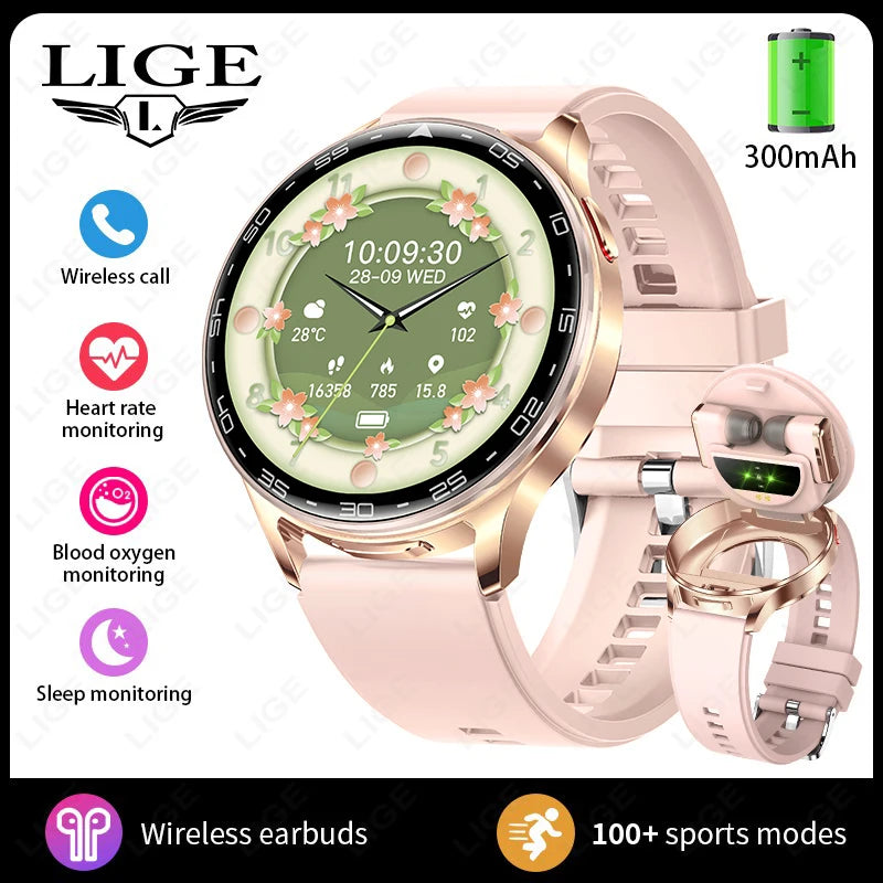 TWS 2-in-1 Headset Smart Watch Men Women Heart Rate Health Monitor Sports Fitness Waterproof Bluetooth Earphone Music Smartwatch