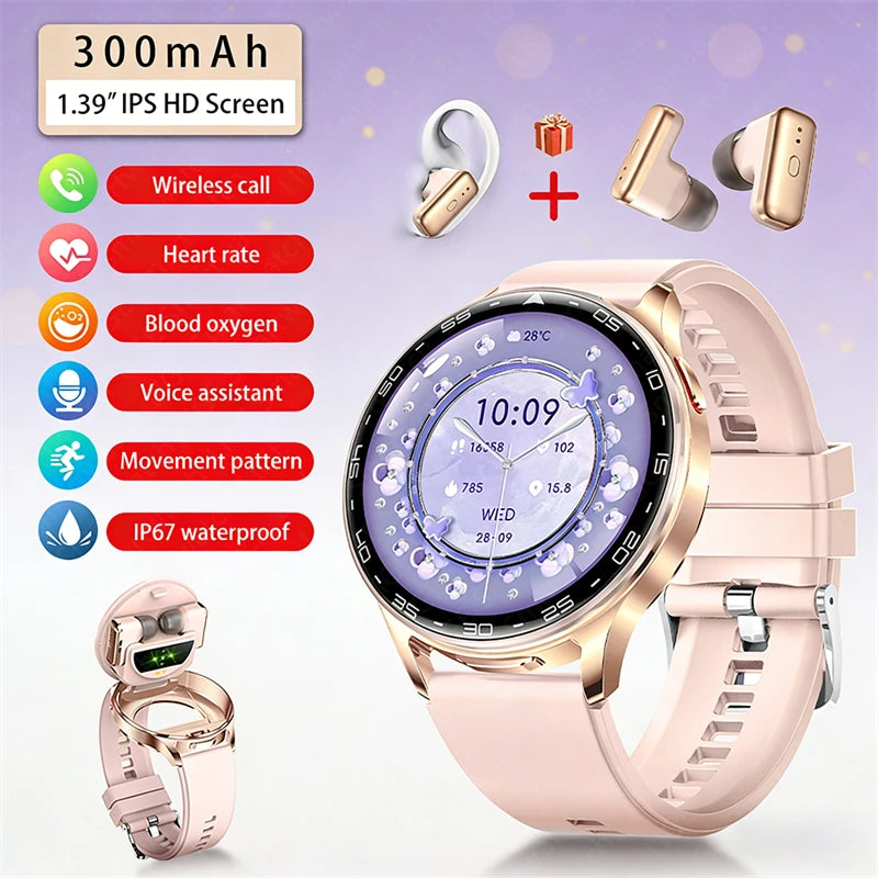 TWS 2-in-1 Headset Smart Watch Men Women Heart Rate Health Monitor Sports Fitness Waterproof Bluetooth Earphone Music Smartwatch