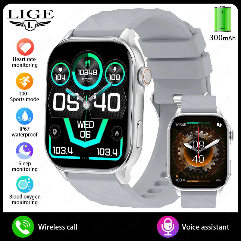 LIGE Smartwatch Men 2.01" HD Screen Health Monitoring Watches Waterproof Sports Fitness Smart Watch Reloj Inteligente Mujer 2025