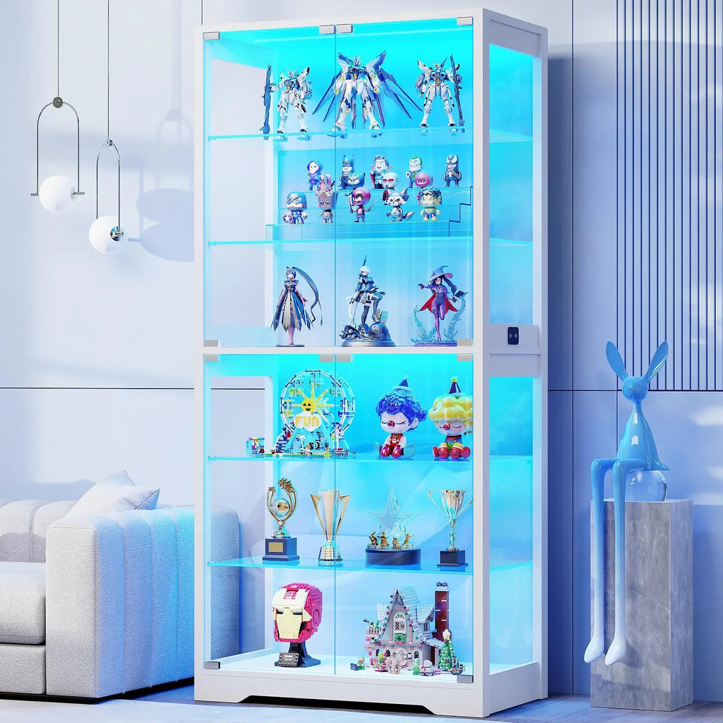BROTTAR Display Cabinet with Glass Door, 6-Tier 71" Curio Cabinet with 3 Color Lights for Collectibles, Display Case