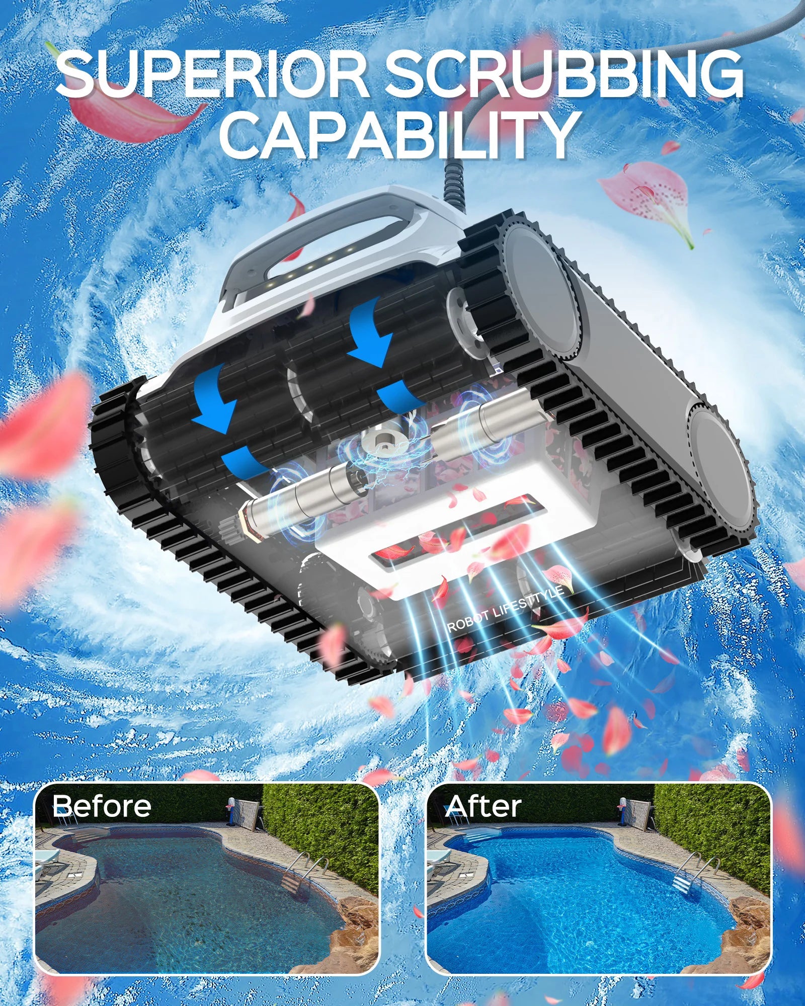Pool Vacuum Cleaner with 18m Floating Cable Robot Swimming Pools Cleaning Machine WY350 Brushless Motor
