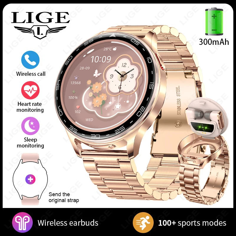 TWS 2-in-1 Headset Smart Watch Men Women Heart Rate Health Monitor Sports Fitness Waterproof Bluetooth Earphone Music Smartwatch