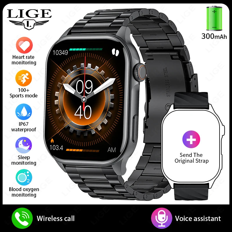 LIGE Smartwatch Men 2.01" HD Screen Health Monitoring Watches Waterproof Sports Fitness Smart Watch Reloj Inteligente Mujer 2025