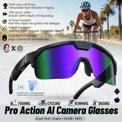 2026 New AI Smart Sports shooting&recording Glasses 800W Camera HD Anti-shake Bicycle Riding Shooting Artifact Windproof Goggles
