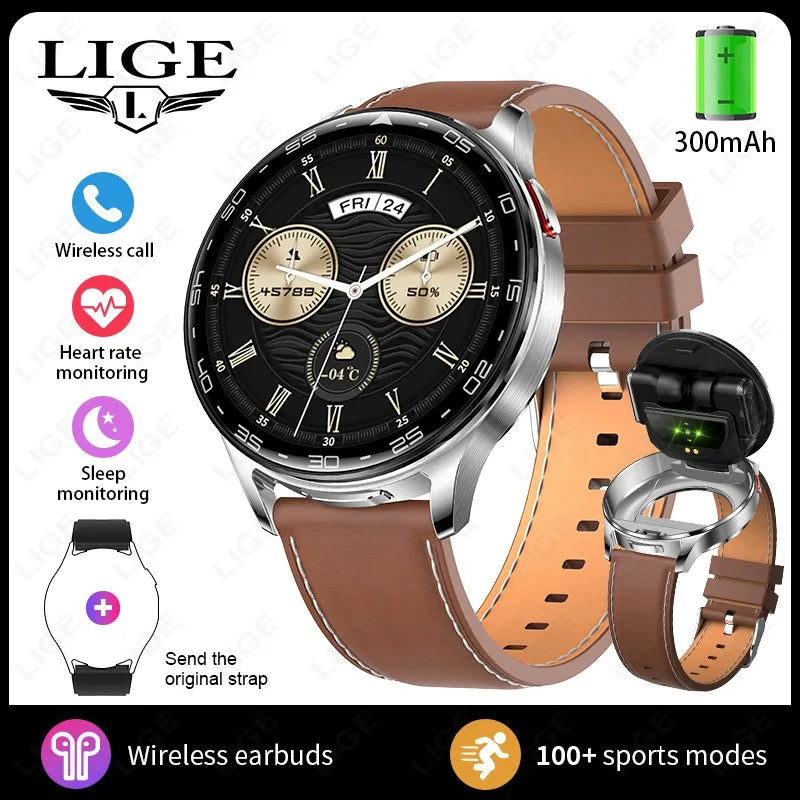 TWS 2-in-1 Headset Smart Watch Men Women Heart Rate Health Monitor Sports Fitness Waterproof Bluetooth Earphone Music Smartwatch