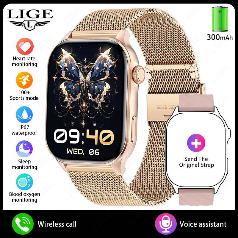 LIGE Smartwatch Men 2.01" HD Screen Health Monitoring Watches Waterproof Sports Fitness Smart Watch Reloj Inteligente Mujer 2025