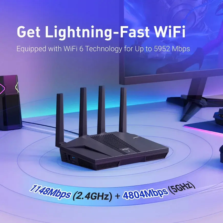 GL.iNet Flint 2 (GL-MT6000) enrutador doméstico yd oficina,tecnología Wi-Fi 6 de 8 transmisiones OpenWrt puertos Ethernetde2,5G