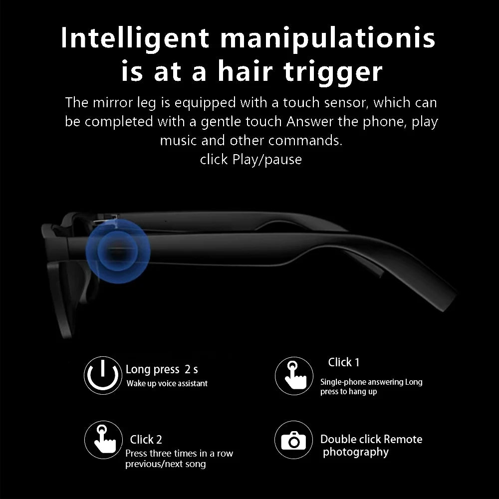 AI Remote Control Touch Smart Glasses 8K HD Photo Camera Recording Translator Voice Assistant Music Bluetooth Sunglasses UV400