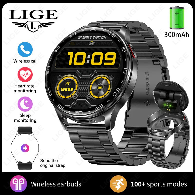 TWS 2-in-1 Headset Smart Watch Men Women Heart Rate Health Monitor Sports Fitness Waterproof Bluetooth Earphone Music Smartwatch