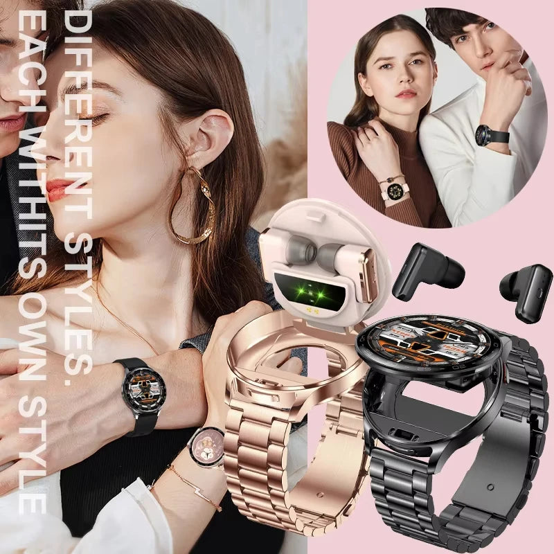 TWS 2-in-1 Headset Smart Watch Men Women Heart Rate Health Monitor Sports Fitness Waterproof Bluetooth Earphone Music Smartwatch