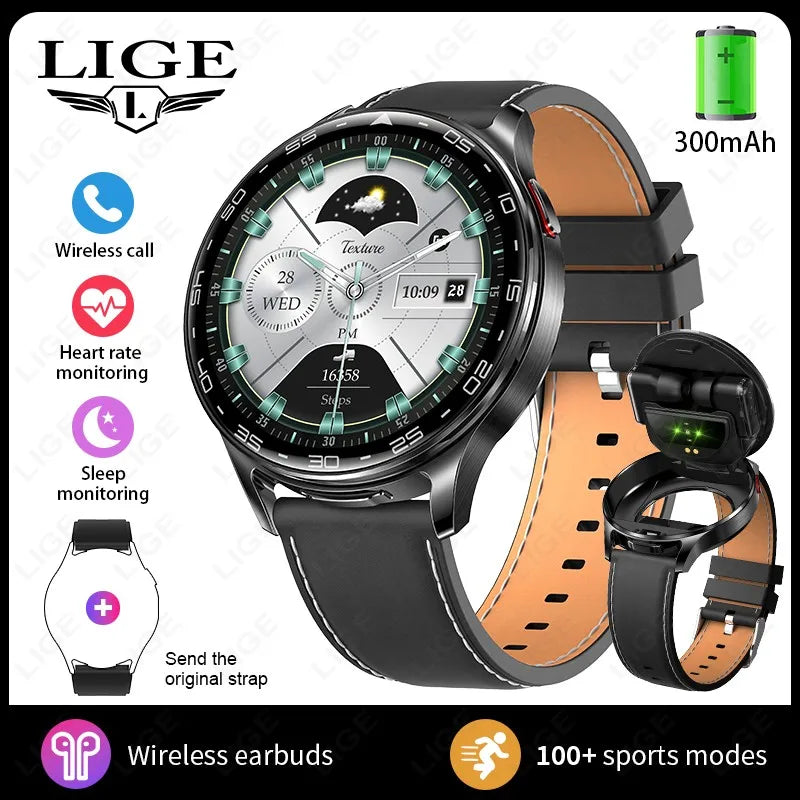 TWS 2-in-1 Headset Smart Watch Men Women Heart Rate Health Monitor Sports Fitness Waterproof Bluetooth Earphone Music Smartwatch