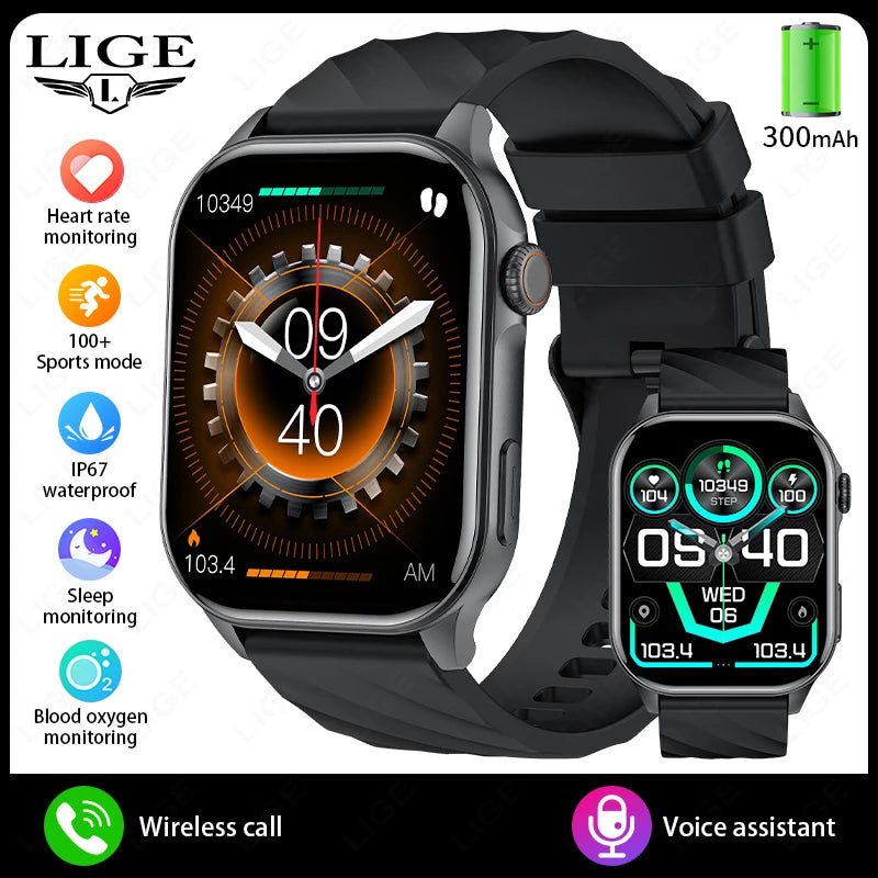 LIGE Smartwatch Men 2.01" HD Screen Health Monitoring Watches Waterproof Sports Fitness Smart Watch Reloj Inteligente Mujer 2025