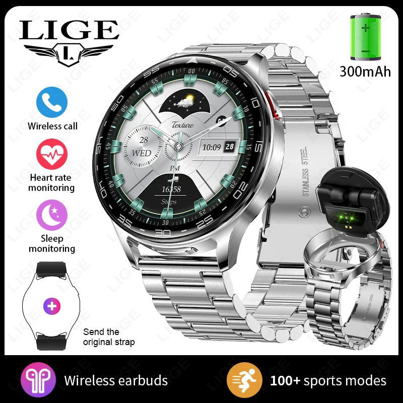 TWS 2-in-1 Headset Smart Watch Men Women Heart Rate Health Monitor Sports Fitness Waterproof Bluetooth Earphone Music Smartwatch