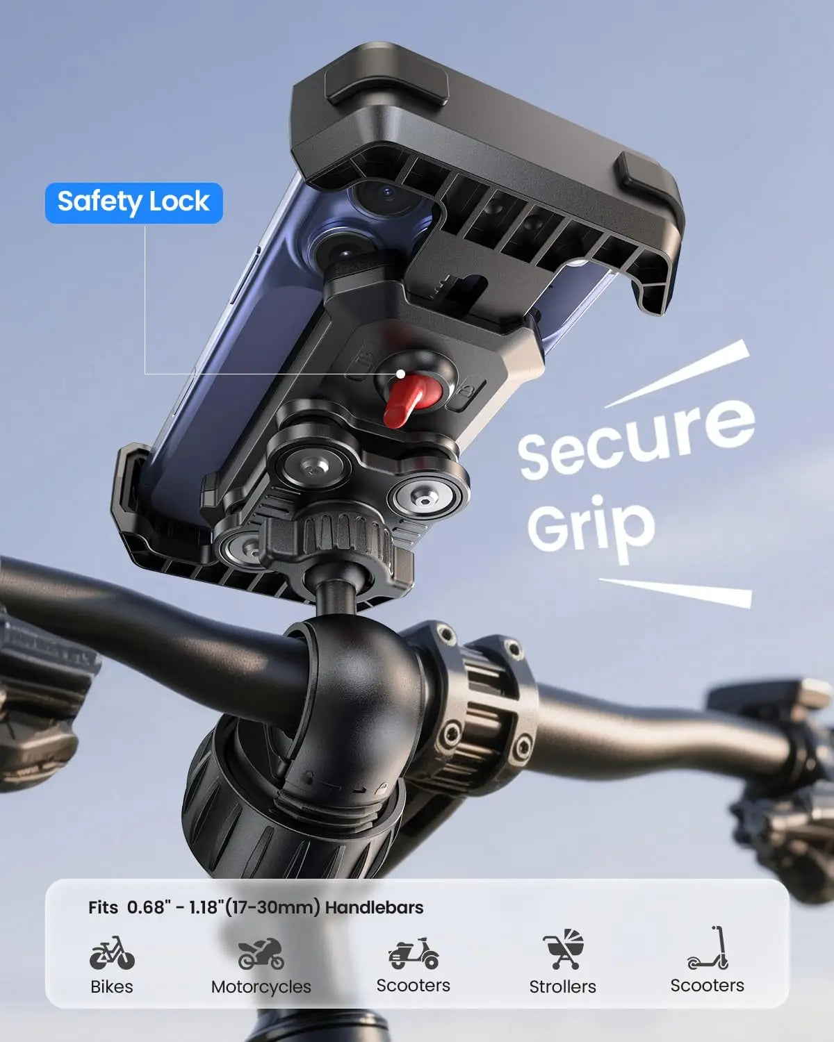 Ridnice Motorcycle Phone Mount [Dual Vibration Dampener] Anti-Shake Bike Phone Holder Bicycle Motorbike Phone Mount for iPhone