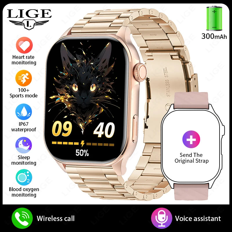 LIGE Smartwatch Men 2.01" HD Screen Health Monitoring Watches Waterproof Sports Fitness Smart Watch Reloj Inteligente Mujer 2025